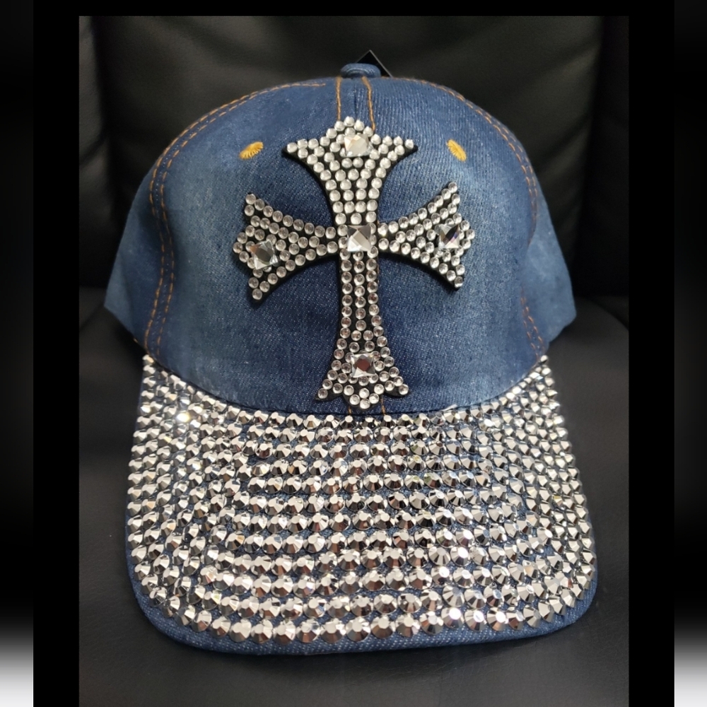 Rhinestone Cross Denim Cap